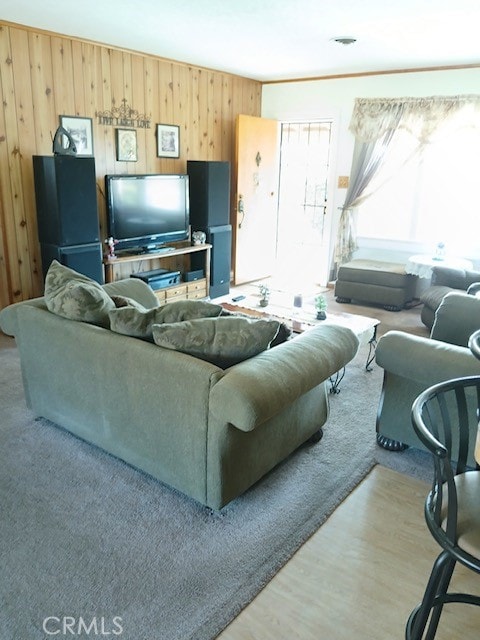 1352 Jasper Ave, Mentone, CA 92359 - living room with wooden walls and light hardwood / wood-style flooring