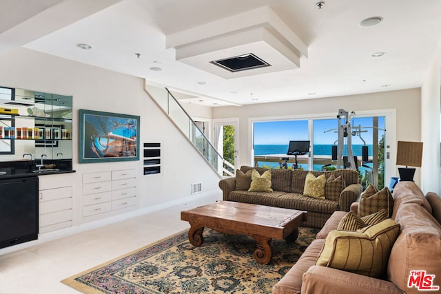 living room with a water view