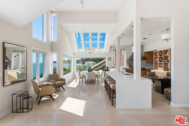 building lobby with a water view and sink