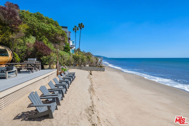 view of water feature featuring a view of the beach