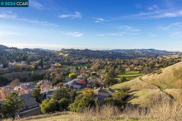 drone / aerial view featuring a mountain view