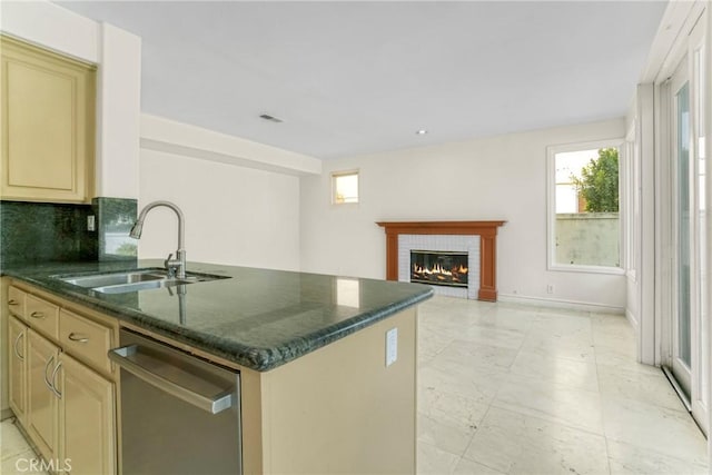 kitchen with plenty of natural light, visible vents, a sink, and stainless steel dishwasher