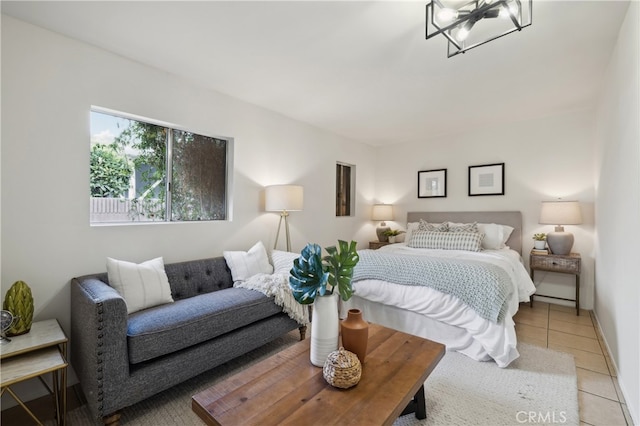 bedroom with light tile patterned flooring