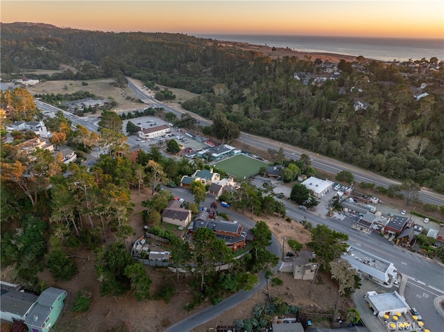 aerial view at dusk with a water view