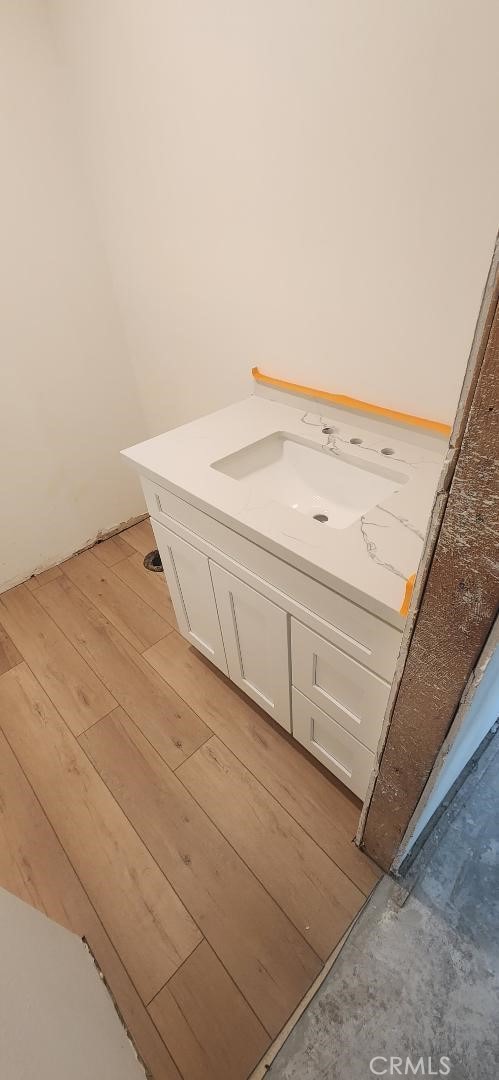 bathroom featuring wood finished floors and vanity