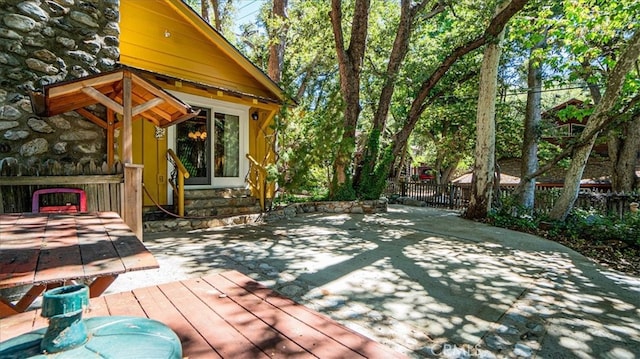 wooden deck featuring a patio