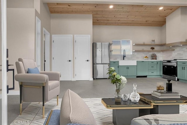69444 Valle Vista Rd Unit 29, Palms, CA 92277 - living room featuring wooden ceiling and recessed lighting
