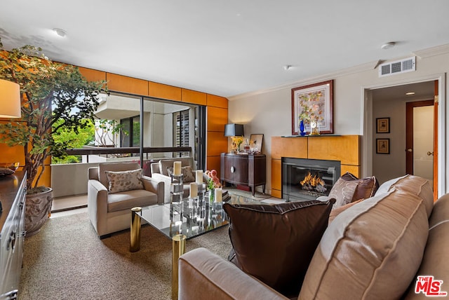 living room featuring ornamental molding