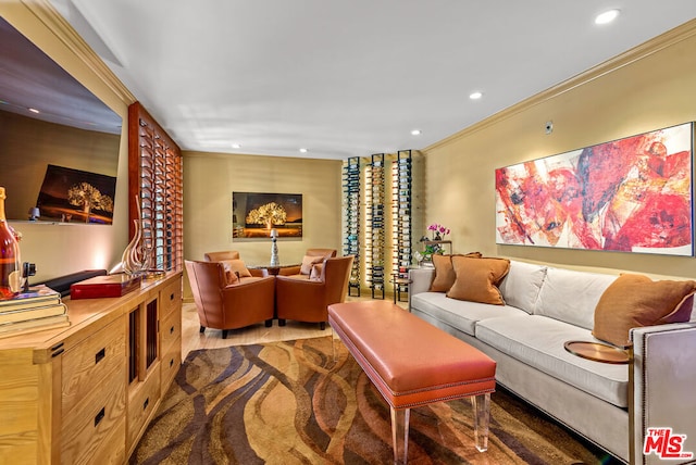 living room featuring ornamental molding