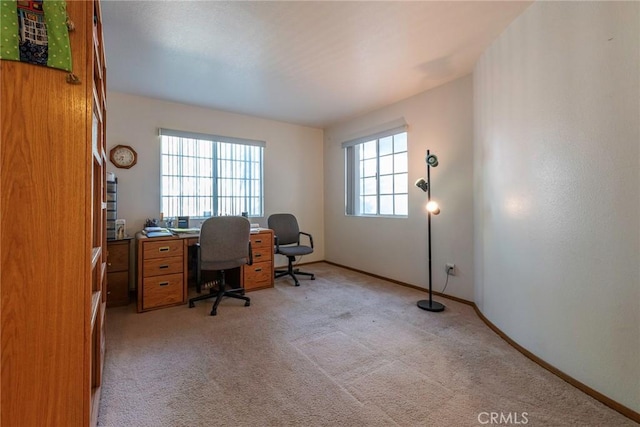 office with light carpet and a healthy amount of sunlight