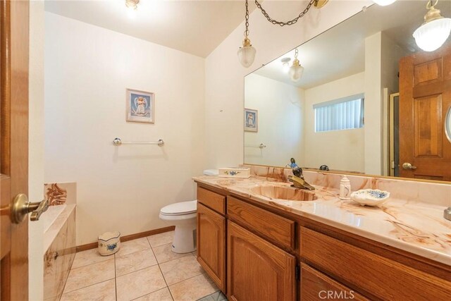 bathroom with tile patterned floors, vanity, and toilet