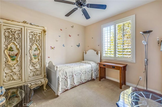 bedroom with carpet flooring and ceiling fan