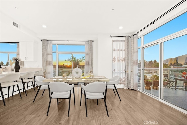 dining area with light hardwood / wood-style flooring