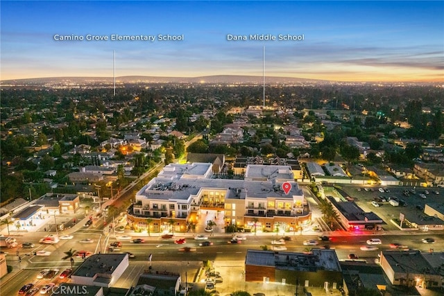 view of aerial view at dusk