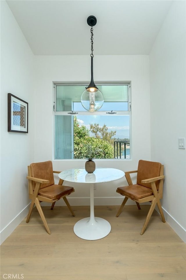 living area featuring light hardwood / wood-style flooring and breakfast area