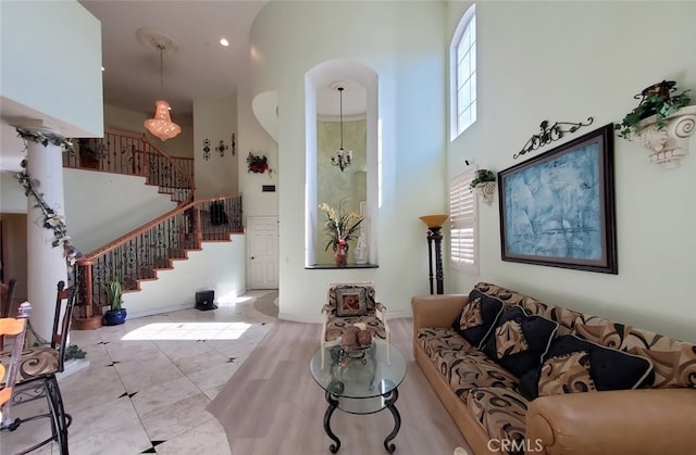 505 Lowe Dr, Placentia, CA 92870 - living area featuring a towering ceiling and stairway