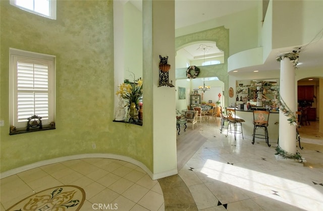 505 Lowe Dr, Placentia, CA 92870 - tiled foyer with a high ceiling and arched walkways