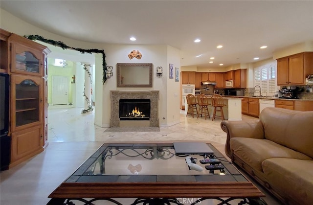 505 Lowe Dr, Placentia, CA 92870 - living room with recessed lighting and a premium fireplace