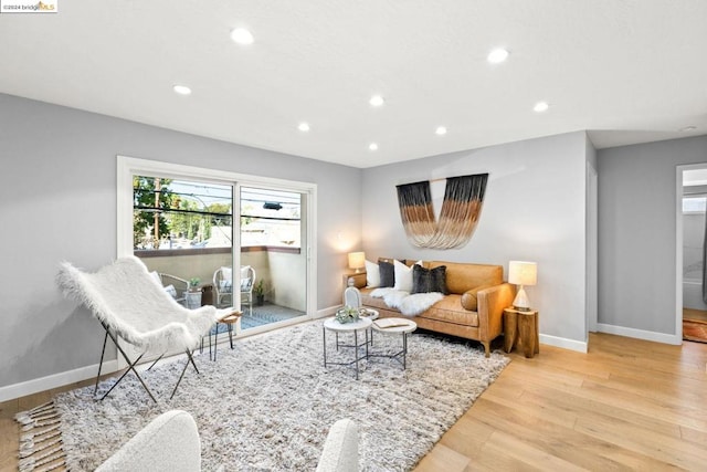 living room with light hardwood / wood-style flooring