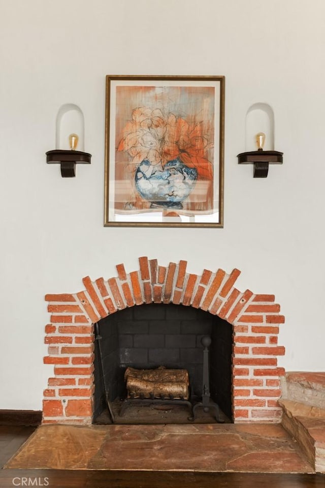 interior details with a fireplace