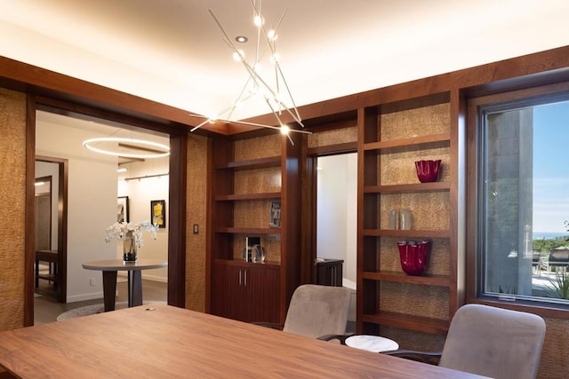 dining area featuring built in shelves