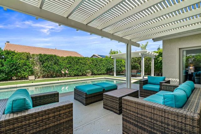 view of swimming pool with an outdoor hangout area and a pergola