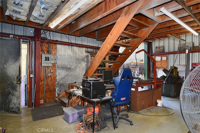 home office with concrete floors