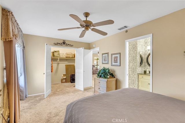 26725 Farrell St, Menifee, CA 92586 - bedroom with light carpet, baseboards, a spacious closet, a ceiling fan, and a closet