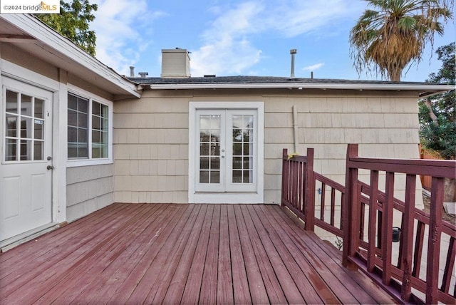 wooden terrace with french doors