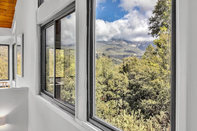 interior details with a mountain view and wood ceiling