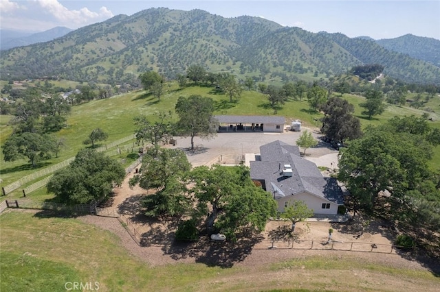 aerial view featuring a mountain view and a rural view