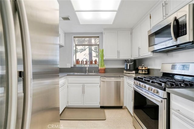 kitchen with white cabinets, sink, and appliances with stainless steel finishes