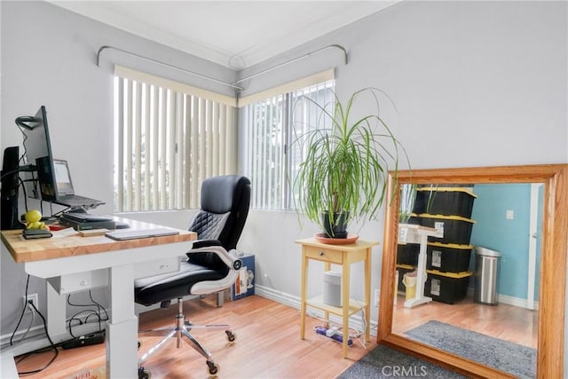 office area with hardwood / wood-style flooring