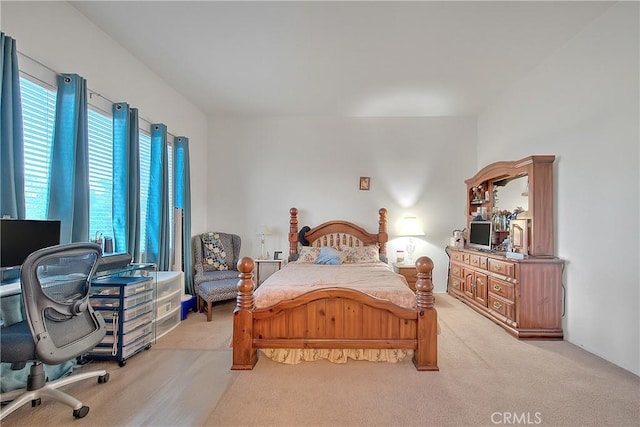 bedroom with light colored carpet