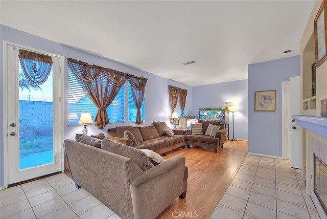 living room with light wood-type flooring