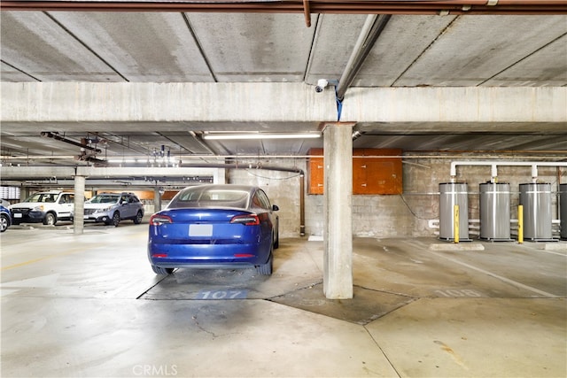 garage with water heater