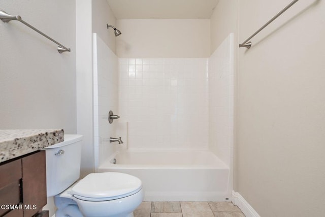 full bathroom featuring toilet, bathtub / shower combination, vanity, and tile patterned flooring