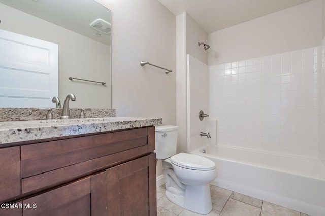 full bathroom with vanity, toilet, tile patterned flooring, and tub / shower combination