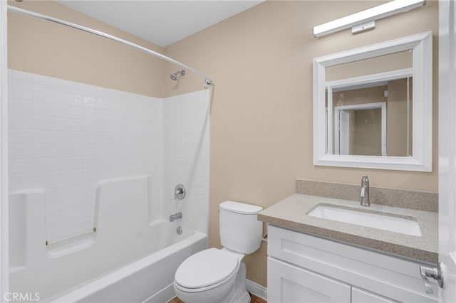 full bathroom with toilet, washtub / shower combination, and vanity