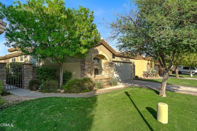 view of front of home featuring a garage and a front lawn