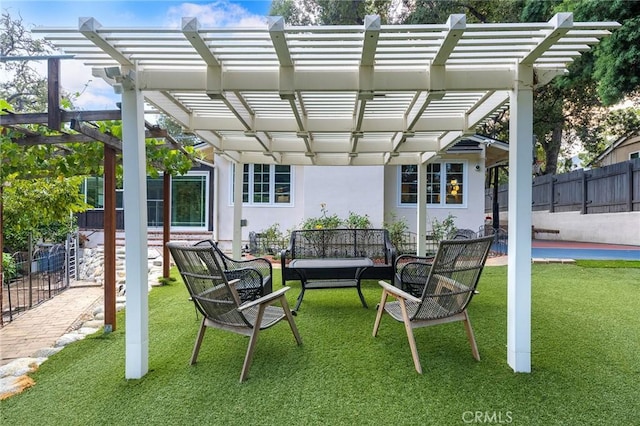 exterior space featuring a pergola