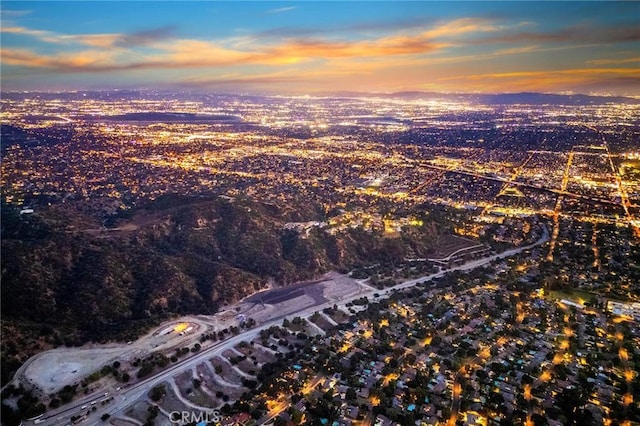 view of aerial view at dusk