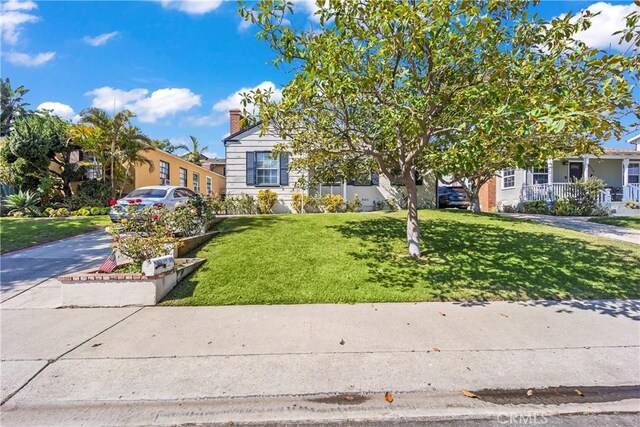 view of property hidden behind natural elements featuring a front yard