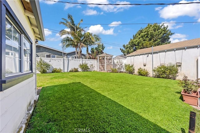 view of yard with a fenced backyard