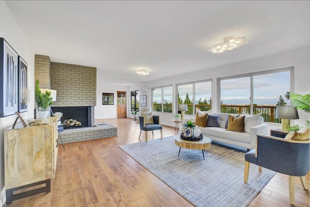 living room featuring a fireplace and light hardwood / wood-style floors