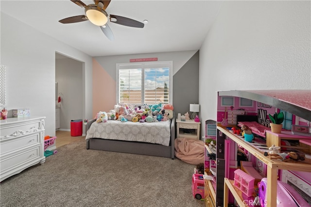 bedroom with carpet flooring and ceiling fan