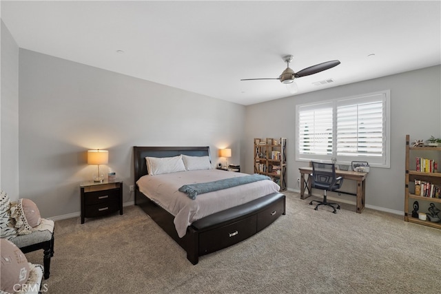 bedroom with carpet flooring and ceiling fan