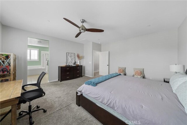 bedroom with carpet floors and ceiling fan