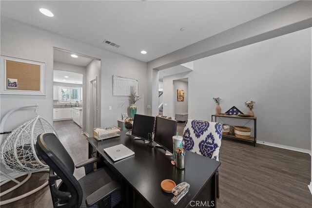 office area featuring dark hardwood / wood-style flooring