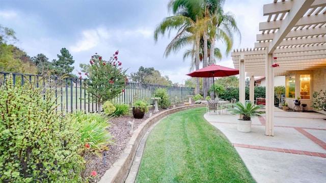 view of yard featuring a patio and a pergola